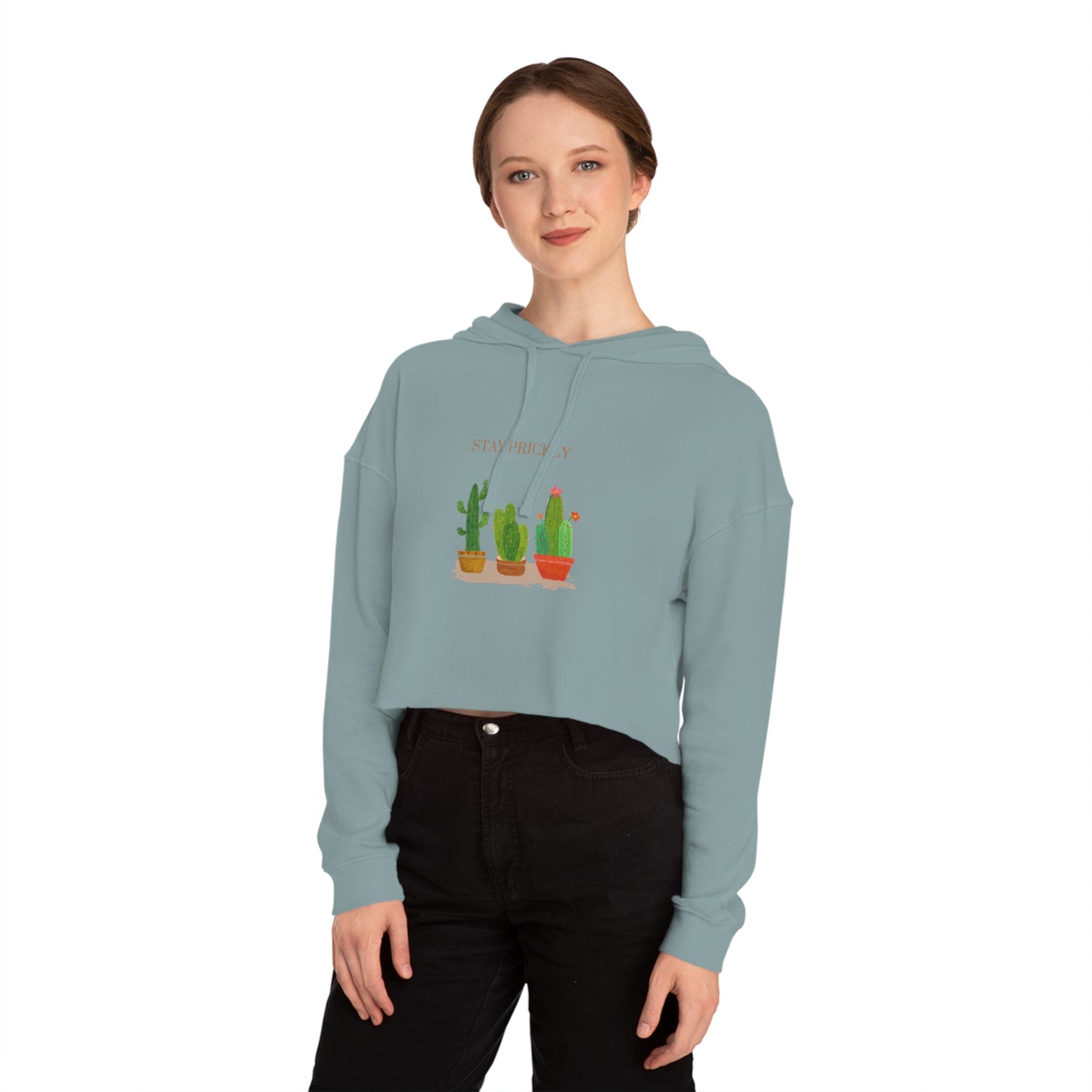 Cactus-Themed Cropped Hoodie, Stay Prickly Sweatshirt, Trendy Women's Apparel, Cute Gift for Plant Lovers, Casual Style, Summer Fashion