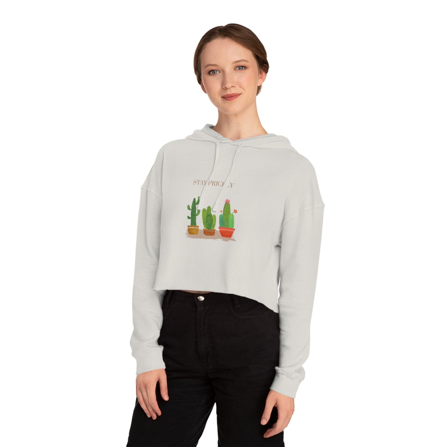 Cactus-Themed Cropped Hoodie, Stay Prickly Sweatshirt, Trendy Women's Apparel, Cute Gift for Plant Lovers, Casual Style, Summer Fashion