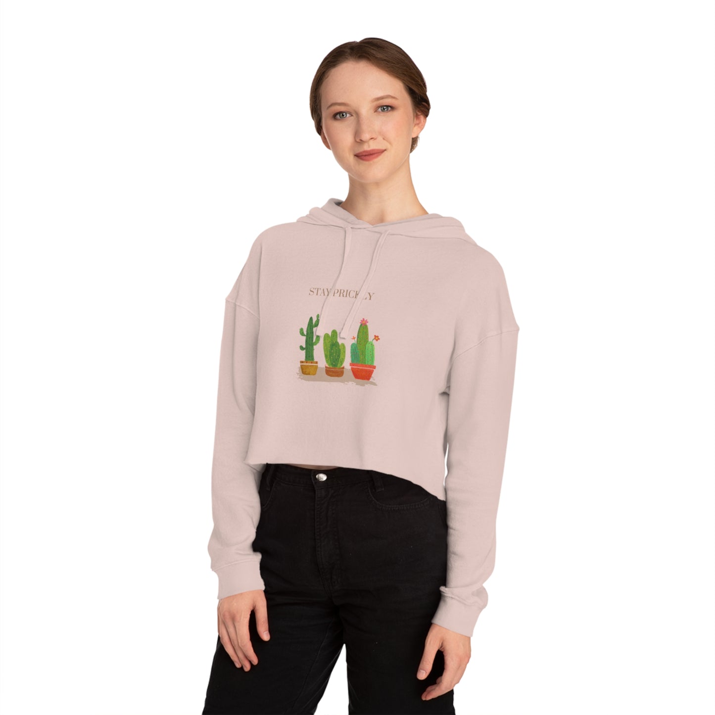 Cactus-Themed Cropped Hoodie, Stay Prickly Sweatshirt, Trendy Women's Apparel, Cute Gift for Plant Lovers, Casual Style, Summer Fashion